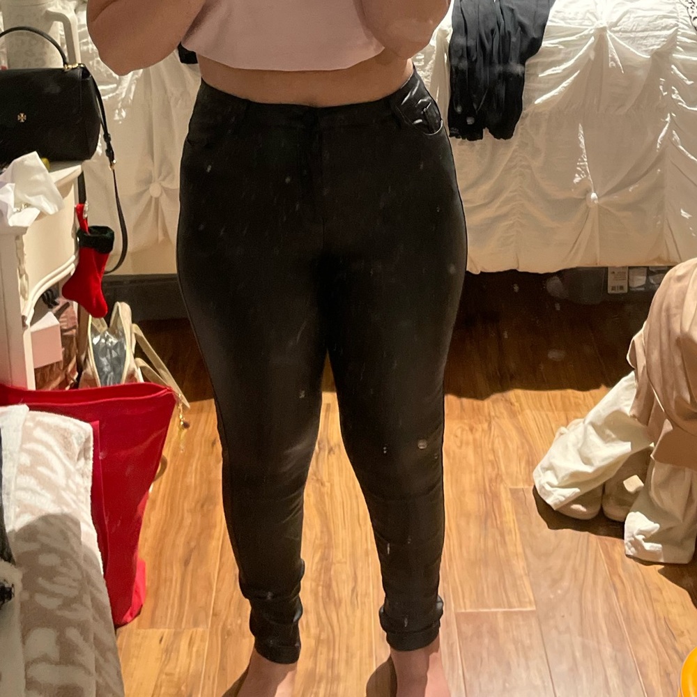 Faux leather jeans